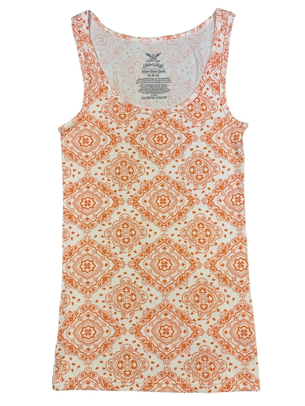 Faded Glory Y2K Orange Patterned Scoop Neck Tank Size M